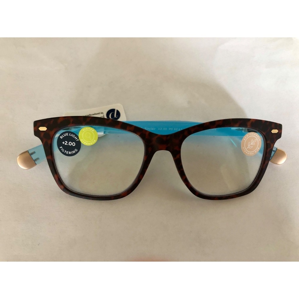 NEW LEOPARD & BLUE PEEPERS BLUE‎ LIGHT FILTER READING GLASSES +2.00